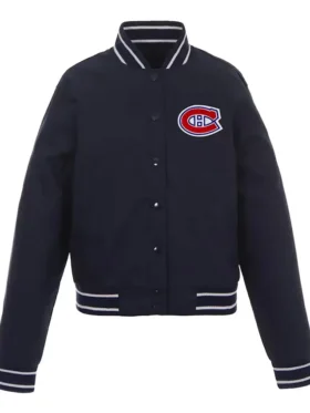 Montreal Canadiens Front Hit Poly Twill Navy Varsity Jacket