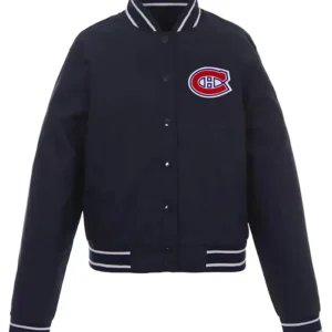Montreal Canadiens Front Hit Poly Twill Navy Varsity Jacket