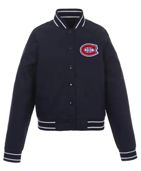 Montreal Canadiens Front Hit Poly Twill Navy Varsity Jacket