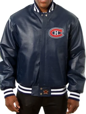 Montreal Canadiens Navy Blue Bomber Leather Jacket