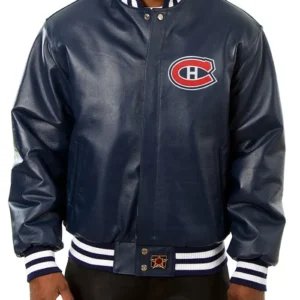 Montreal Canadiens Navy Blue Bomber Leather Jacket
