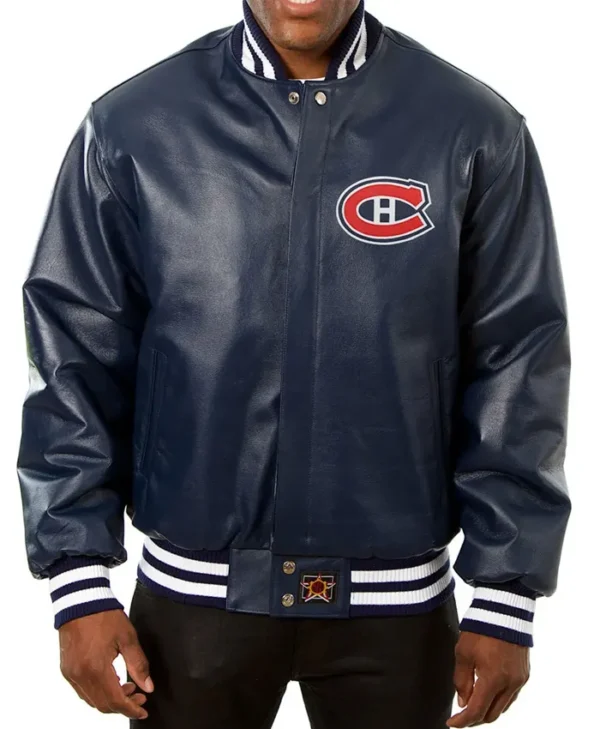 Montreal Canadiens Navy Blue Bomber Leather Jacket