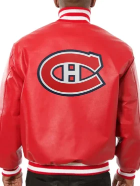 Montreal Canadiens Varsity Red Leather Jacket Back