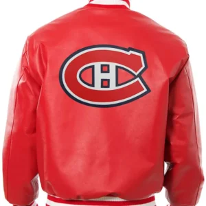 Montreal Canadiens Varsity Red Leather Jacket Back