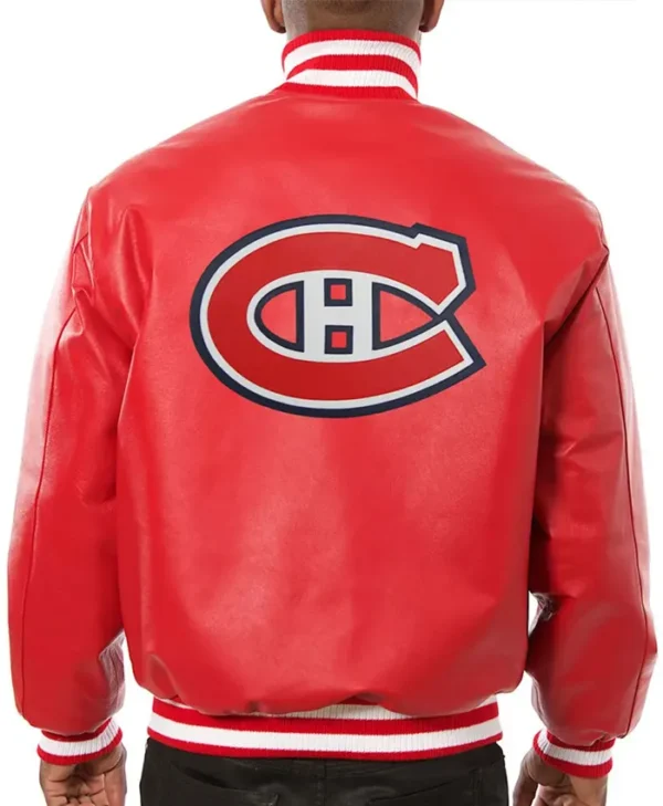 Montreal Canadiens Varsity Red Leather Jacket Back