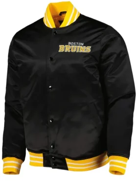 NHL Team Boston Bruins Full Snap Black Satin Jacket
