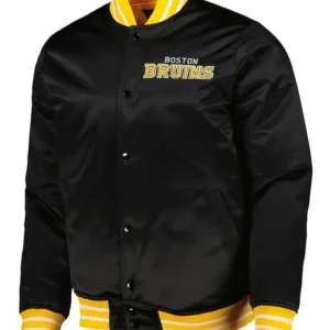 NHL Team Boston Bruins Full Snap Black Satin Jacket