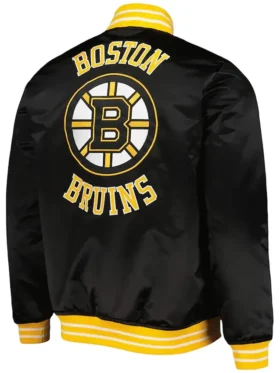 NHL Team Boston Bruins Full Snap Black Satin Jacket Back