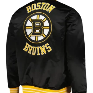 NHL Team Boston Bruins Full Snap Black Satin Jacket Back