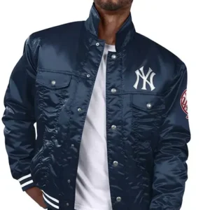 NY Yankees Bomber Blue Satin Jacket