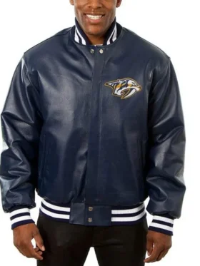 Nashville Predators Navy Blue Leather Jacket