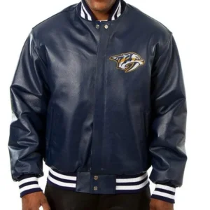 Nashville Predators Navy Blue Leather Jacket