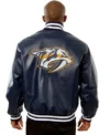 Nashville Predators Navy Blue Leather Jacket Back