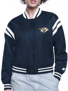 Nashville Predators Printed Logo Satin Varsity Jacket