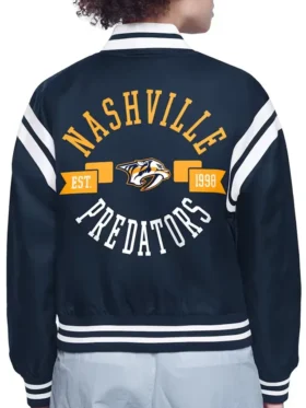Nashville Predators Printed Logo Satin Varsity Jacket Back