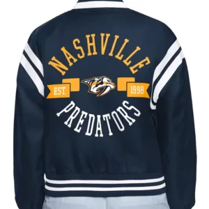 Nashville Predators Printed Logo Satin Varsity Jacket Back