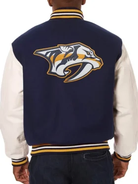 Nashville Predators White And Blue Bomber Jacket Back