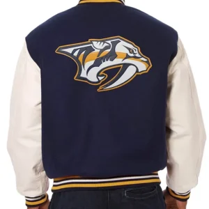 Nashville Predators White And Blue Bomber Jacket Back