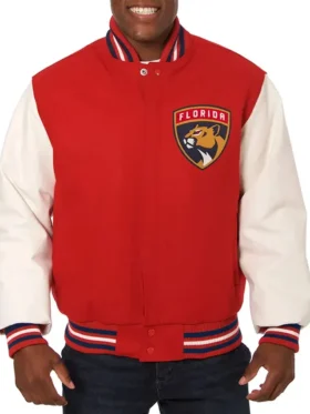 Natalie Florida Panthers Red and White Varsity Jacket