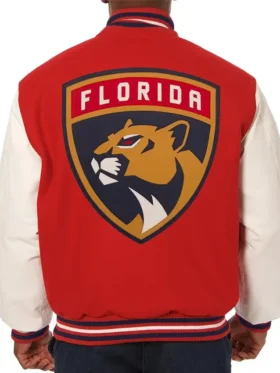 Natalie Florida Panthers Red and White Varsity Jacket Back
