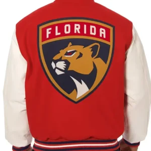 Natalie Florida Panthers Red and White Varsity Jacket Back