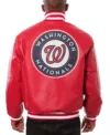 Nationals Red Bomber Leather Jacket Back