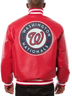 Nationals Red Bomber Leather Jacket Back