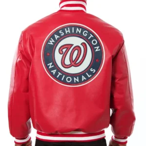 Nationals Red Bomber Leather Jacket Back