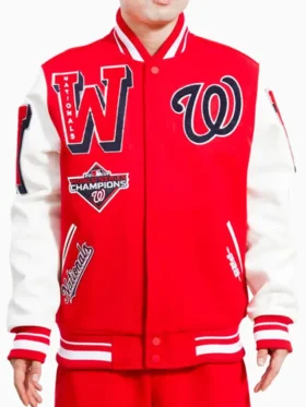 Nationals Red Letterman Wool Varsity Jacket