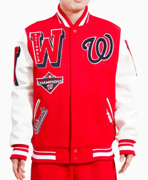 Nationals Red Letterman Wool Varsity Jacket