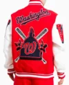 Nationals Red Letterman Wool Varsity Jacket Back