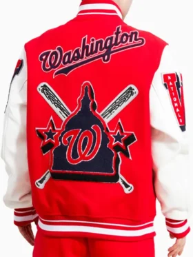 Nationals Red Letterman Wool Varsity Jacket Back