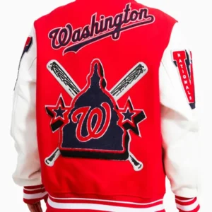 Nationals Red Letterman Wool Varsity Jacket Back