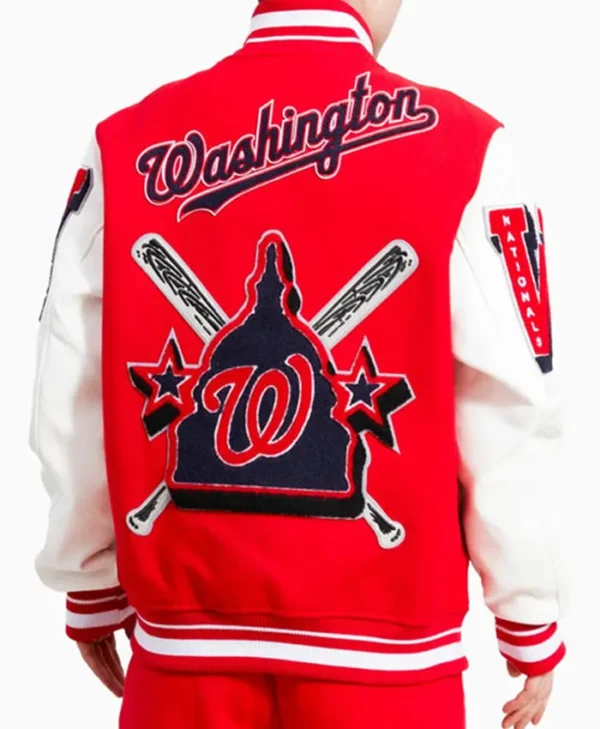 Nationals Red Letterman Wool Varsity Jacket Back