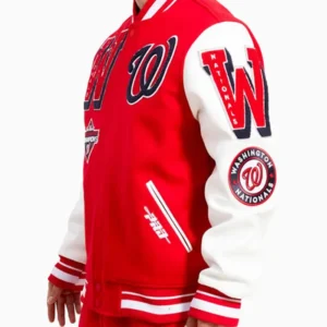 Nationals Red Letterman Wool Varsity Jacket Side