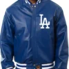 Navy Blue Bomber Dodgers Leather Jacket