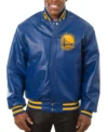 Navy Blue Bomber Warriors Leather Jacket