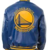 Navy Blue Bomber Warriors Leather Jacket BAck