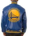 Navy Blue Bomber Warriors Leather Jacket BAck