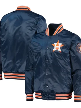 Navy Blue Full Snap Astros Bomber Jacket