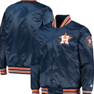 Navy Blue Full Snap Astros Bomber Jacket