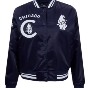 Navy Blue Full Snap Cubs Bomber Jacket