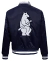 Navy Blue Full Snap Cubs Bomber Jacket Back