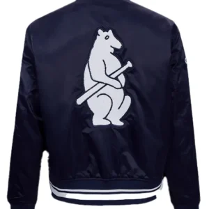 Navy Blue Full Snap Cubs Bomber Jacket Back