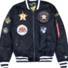 Navy Blue Satin MA 1 Bomber Jacket