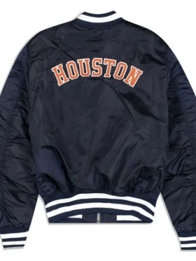Navy Blue Satin MA 1 Bomber Jacket Back