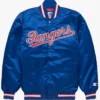 Navy Blue Satin Rangers Bomber Jacket