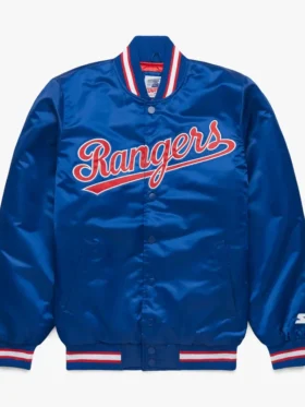 Navy Blue Satin Rangers Bomber Jacket