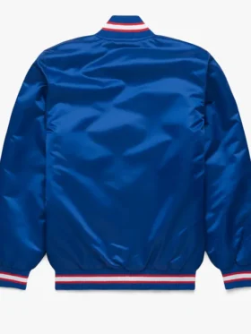 Navy Blue Satin Rangers Bomber Jacket Back