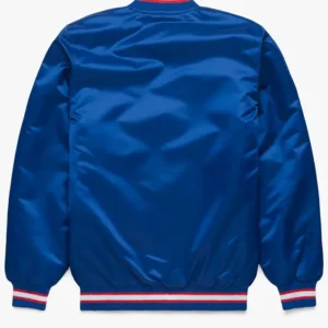 Navy Blue Satin Rangers Bomber Jacket Back